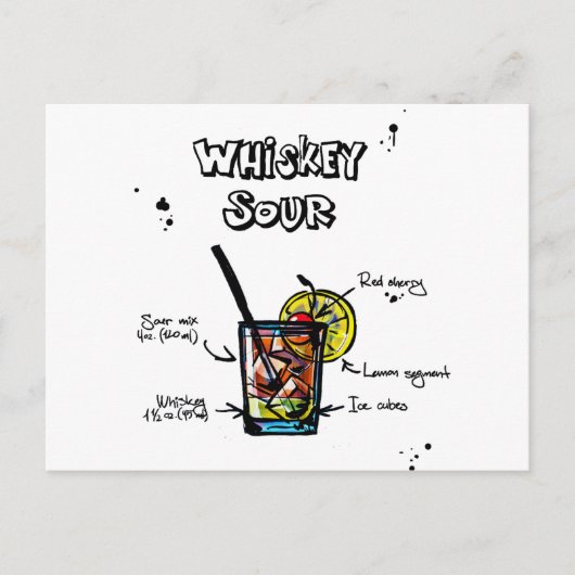 Whiskey Sour Cocktail Rezept Postkarte (Vorderseite)