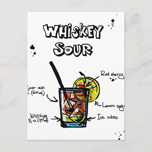Whiskey Sour Cocktail Rezept Postkarte (Vorderseite)