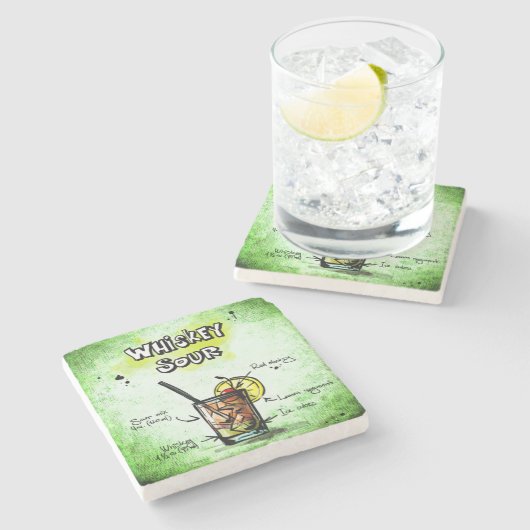 Whiskey Sour Drink Rezept Steinuntersetzer (Seitenansicht)