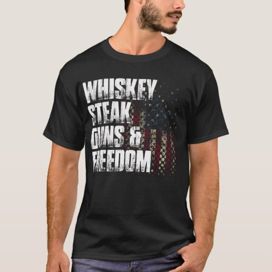 Whiskey Steak Guns Freedom Patriotic Flag Geschenk T-Shirt (Vorderseite)
