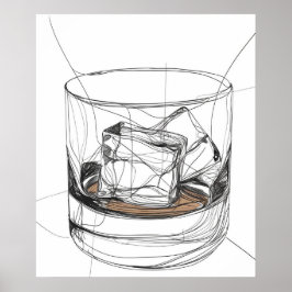 Whiskey Steine Glas minimalistische Linie Kunst Poster