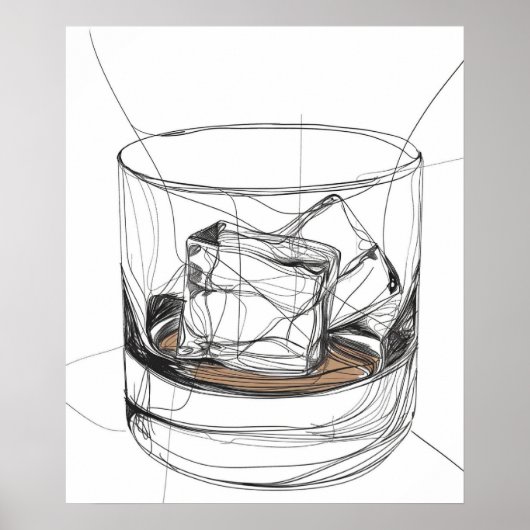 Whiskey Steine Glas minimalistische Linie Kunst Poster (Vorne)