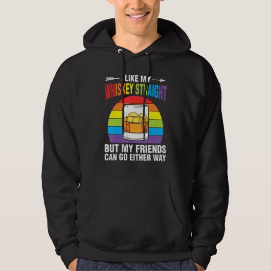 Whiskey Straight Friends Rainbow Ally LGBTQ Pride Hoodie (Vorderseite)