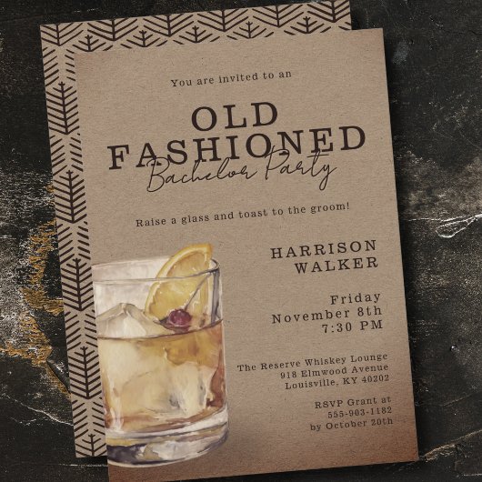 Whiskey Theme Bachelor Party Old Fashioned Rustic Einladung