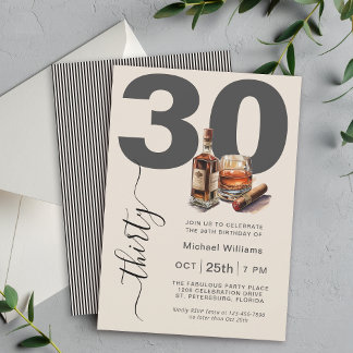 Whiskey und Cigars Masculine 30. Geburtstag Party Einladung