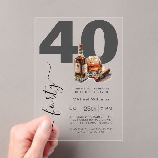 Whiskey und Cigars Masculine 40. Geburtstag Party Acryleinladungen