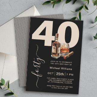 Whiskey und Cigars Masculine 40. Geburtstag Party Einladung