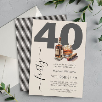 Whiskey und Cigars Masculine 40. Geburtstag Party Einladung