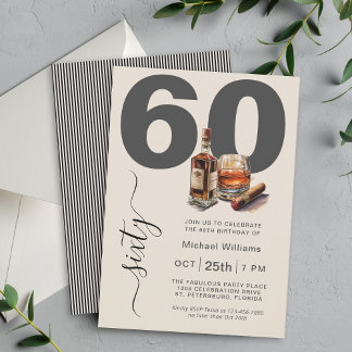 Whiskey und Cigars Masculine 60. Geburtstagsparty Einladung