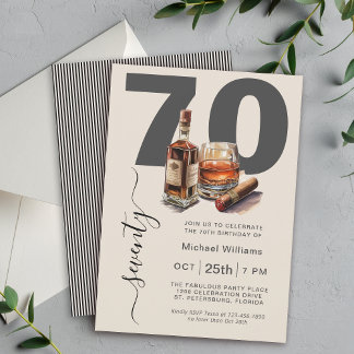Whiskey und Cigars Masculine 70. Geburtstagsparty Einladung
