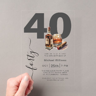Whiskey und Zigarren Männliche 40. Geburtstagsfeie Acryleinladungen