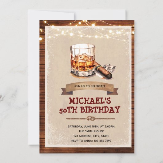 Whiskey und Zigarren-Party Einladung (Vorderseite)