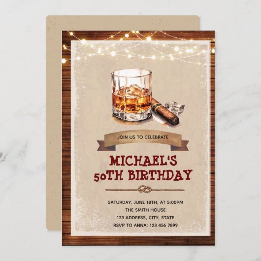 Whiskey und Zigarren-Party Einladung (Vorne/Hinten)