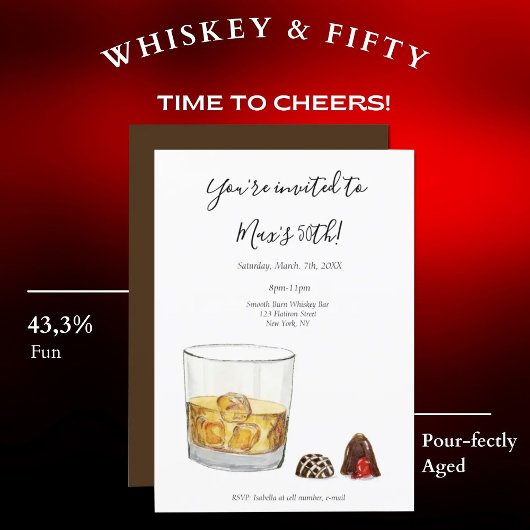 Whiskey Watercolor Chocolate Truffles Birthday Einladung