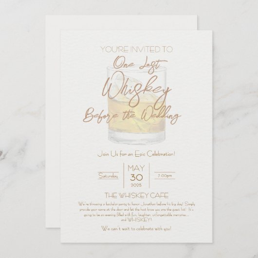 Whiskey Wedding Bachelor Party Einladung (Vorne/Hinten)