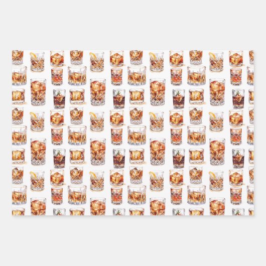 Whiskey Wrapping Paper - Cocktail Geschenkwrap Geschenkpapier Set (Vorderseite)