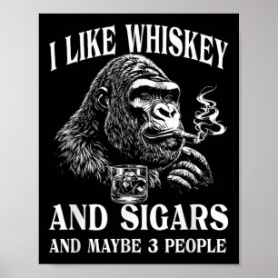 Whiskey, Zigarren und Affen-Humor Vintage Retro St Poster