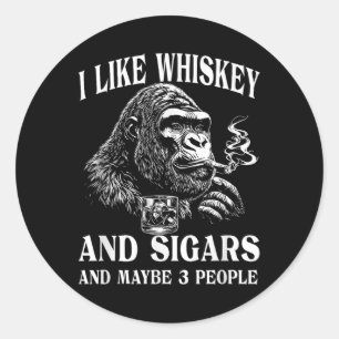 Whiskey, Zigarren und Affen-Humor Vintage Retro St Runder Aufkleber