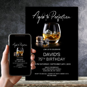 Whiskeyglas 'Aged to Perfection' 75. Geburtstag Einladung