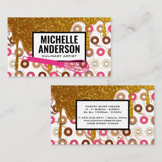 Whisky | Donuts | Goldenes Icing Visitenkarte (Vorne/Hinten)