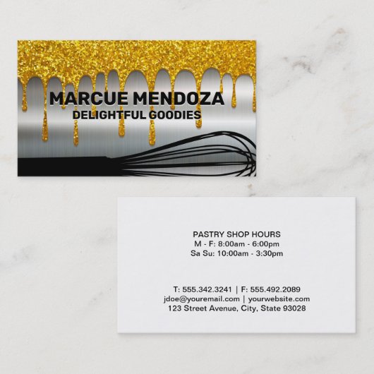 Whisky | Gold Glitzer Tropfen | Metallisch Visitenkarte (Vorne/Hinten)