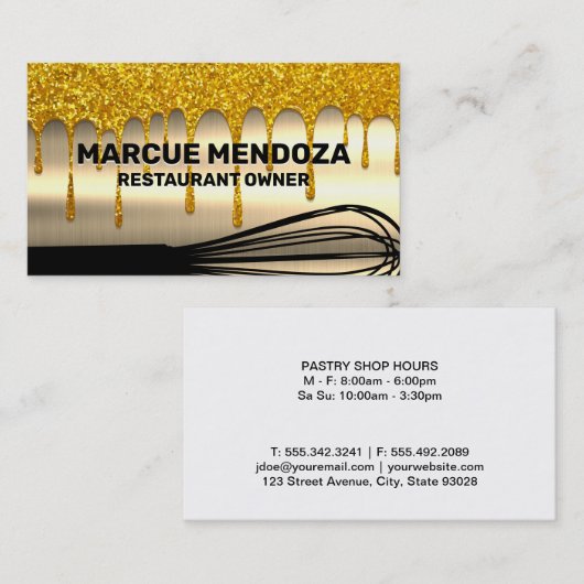 Whisky | Gold-Tropfen | Gold Metallic Visitenkarte (Vorne/Hinten)