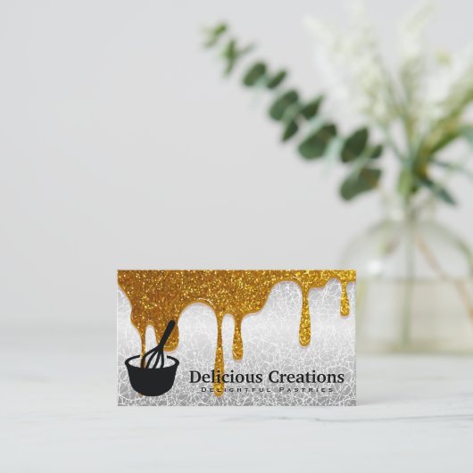 Whisky-Symbol | Gold Glitzer Tropfen Visitenkarte (Stehend Vorderseite)