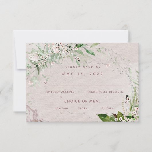 Whisper & Blush 2 Wedding 3 Meal Choice RSVP Card Karte (Vorderseite)