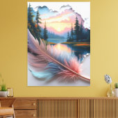 Whisper of the Wild: A Feather’s Portal to Sunset  Leinwanddruck (Insitu (Wohnzimmer))