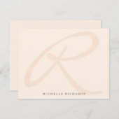 Whisper Pink Minimalistisches Monogramm und Name Mitteilungskarte (Vorne/Hinten)
