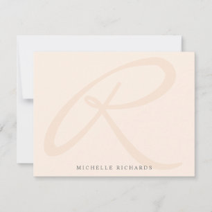 Whisper Pink Minimalistisches Monogramm und Name Mitteilungskarte
