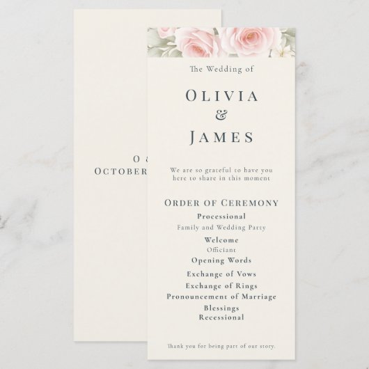 Whispered Petals Elegant Minimalist Wedding  Programm (Vorne/Hinten)