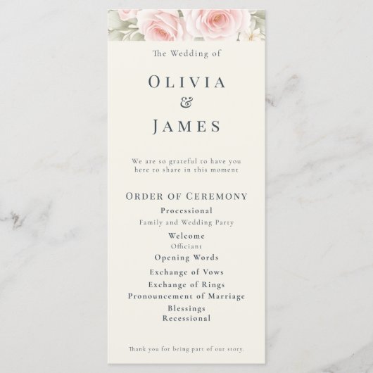 Whispered Petals Elegant Minimalist Wedding  Programm (Vorderseite)