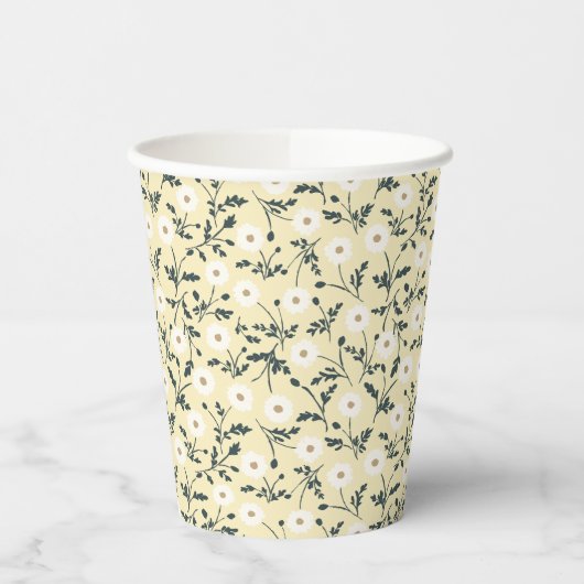 Whispering Meadow - Butter Yellow Floral Pattern Pappbecher (Links)