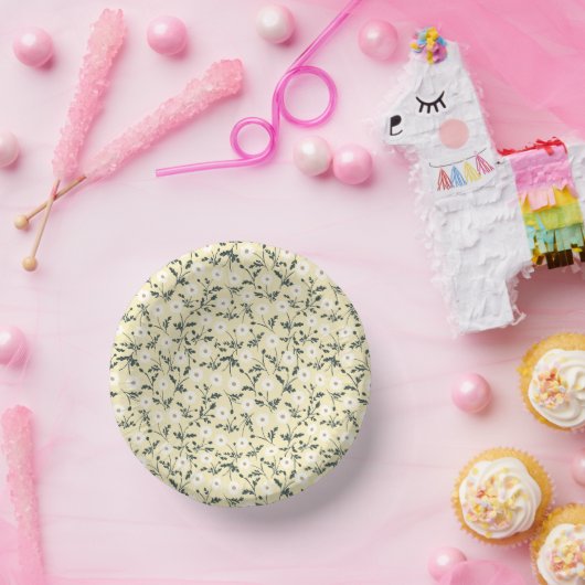 Whispering Meadow - Butter Yellow Floral Pattern Pappteller (Party)