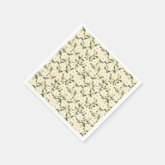 Whispering Meadow - Butter Yellow Floral Pattern Serviette (Ecke)