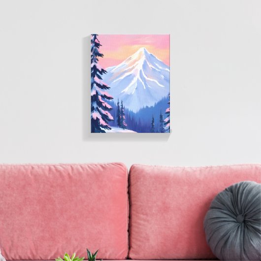 Whispering Winter Peaks Mountain Pastel Pink Sky Leinwanddruck (Insitu (Wohnzimmer))