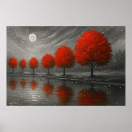 Whispers Beneath the Crimson Moon Landscape Poster