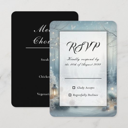 Whispers of a Winter Solstice Wedding RSVP Karte (Vorne/Hinten)