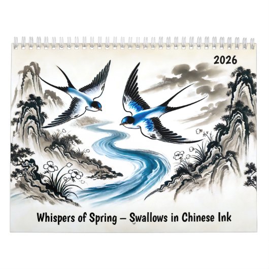 Whispers of Spring – Swallows in Chinese Ink Kalender (Titelbild)