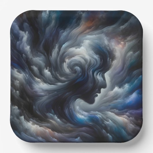 Whispers of the Storm Abstract Face in the Cloud Pappteller (Vorderseite)