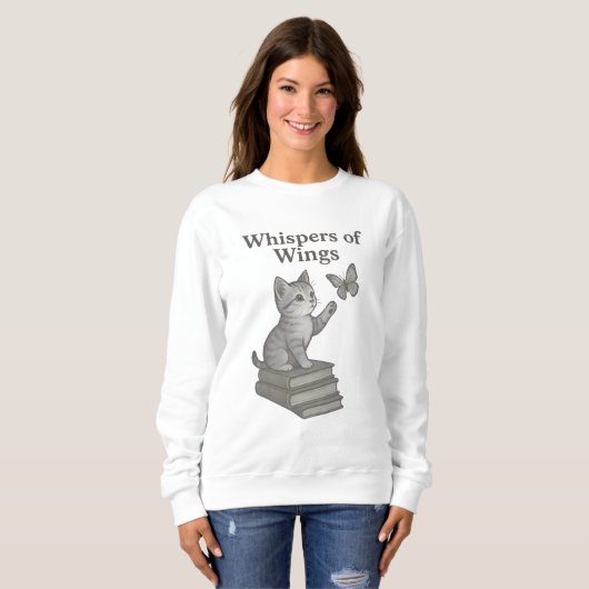 Whispers of Wings: Magical Cat, Butterfly & Book Sweatshirt (Vorne ganz)