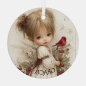Whispers of Winter – Fairy Child with Cardinal Ornament Aus Glas (Rückseite)