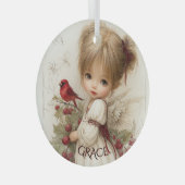 Whispers of Winter – Fairy Child with Cardinal Ornament Aus Glas (Vorderseite Rechts)