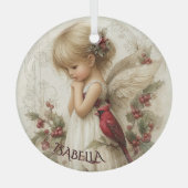 Whispers of Winter – Fairy Child with Cardinal Ornament Aus Glas (Vorderseite)
