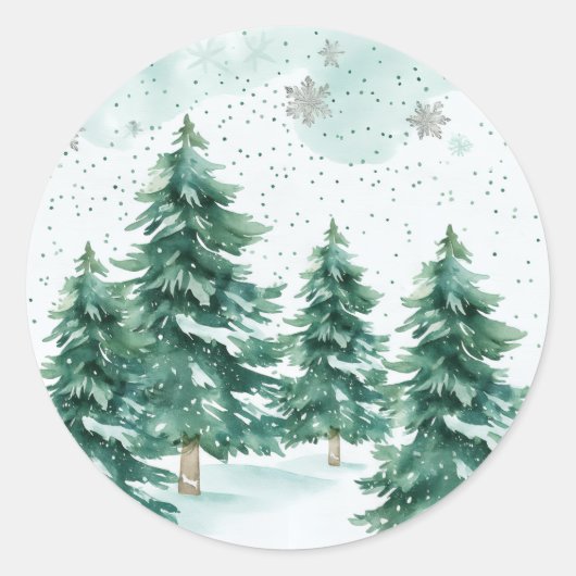 Whispers of Winter – Snowy Tree Circle Art Runder Aufkleber (Vorderseite)