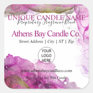 Whispy Alcohol Ink Candle Product Label Quadratischer Aufkleber