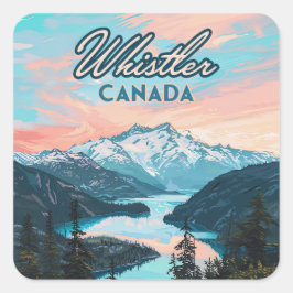 Whistler Canada British Columbia Ski Resort Retro Quadratischer Aufkleber