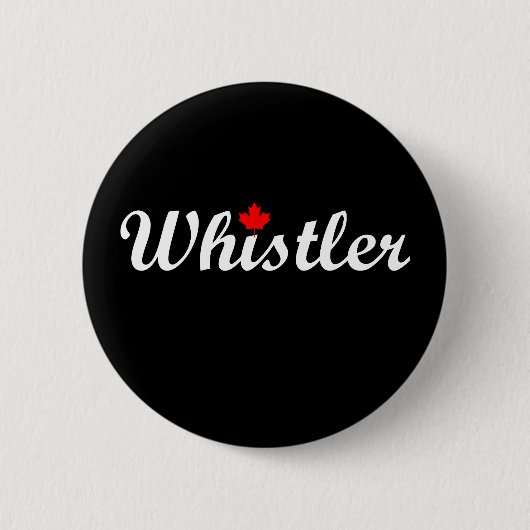 Whistler Canada Script Text Maple Leaf Dark Button (Vorderseite)