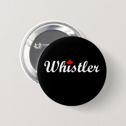 Whistler Canada Script Text Maple Leaf Dark Button (Vorne & Hinten)